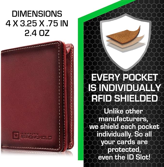 ID Stronghold Waltlet - RFID Blocking Bifold Wallet for Men with Magnetic Clasp - Red