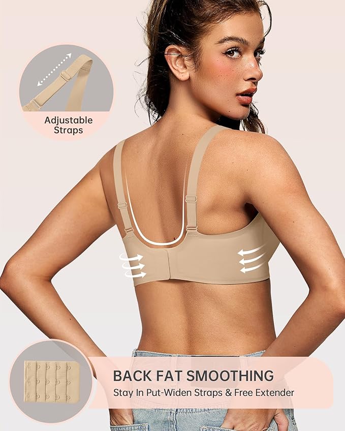 OEAK Womens Deep V Bras Wireless Comfortable Bra Supportive No Underwire Bras Tshirt Push Up Bralettes Plunge Seamless Bra