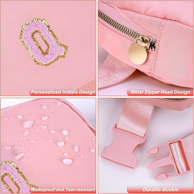 Uygafly Personalized Belt Bag for Women Girls - Fashion Mini Waist Packs with Adjustable Strap - Trendy Travel Fanny Pack Crossbody Bags with Initial Letter - Teen Gifts | Peach,Q