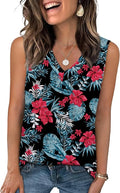 OFEEFAN Tank Top for Women Loose Fit Sleeveless Shirts V Neck Summer Clothes Ruched Women's Tees and Tanks Curved Hem