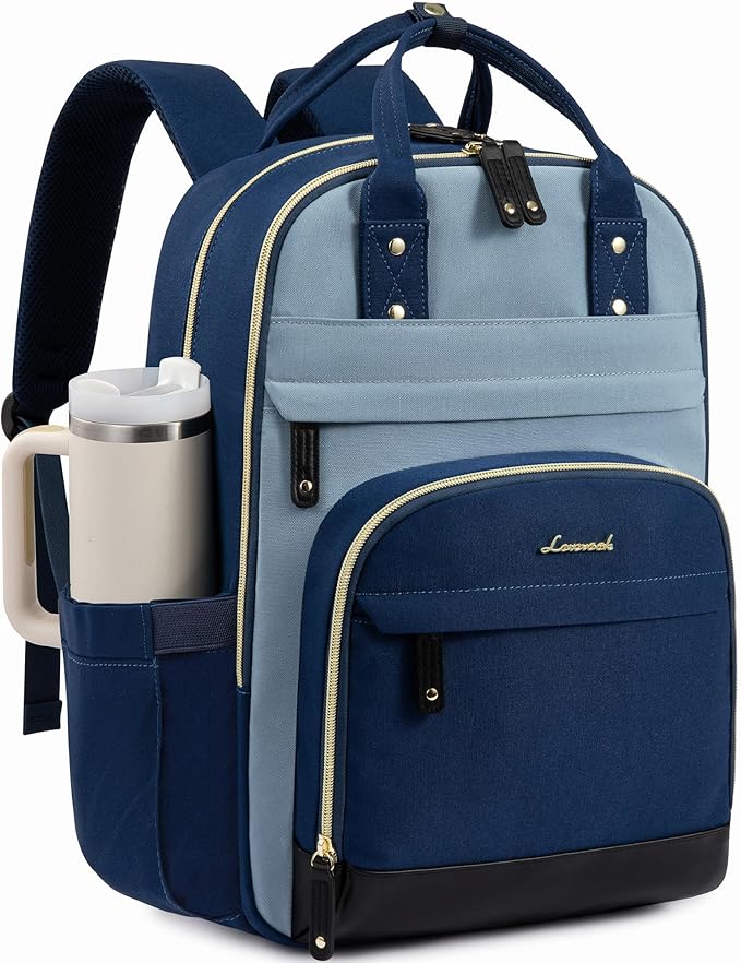 LOVEVOOK Laptop Backpack for Women with Giant Tumbler Holder Pocket,18.4 inch School College Bookbag Nurse Teacher Backpack,Work Travel Backpack Purse Laptop Computer Bag,Indigo blue-Mint green-Indigo