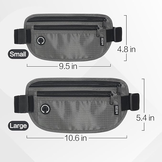 Slim RFID Blocking Money Belt for Travel - Anti-Theft Hidden Passport Holder Waist Wallet with Secure Pouch for Cash, Credit Cards & Phone Safe (Grey)
