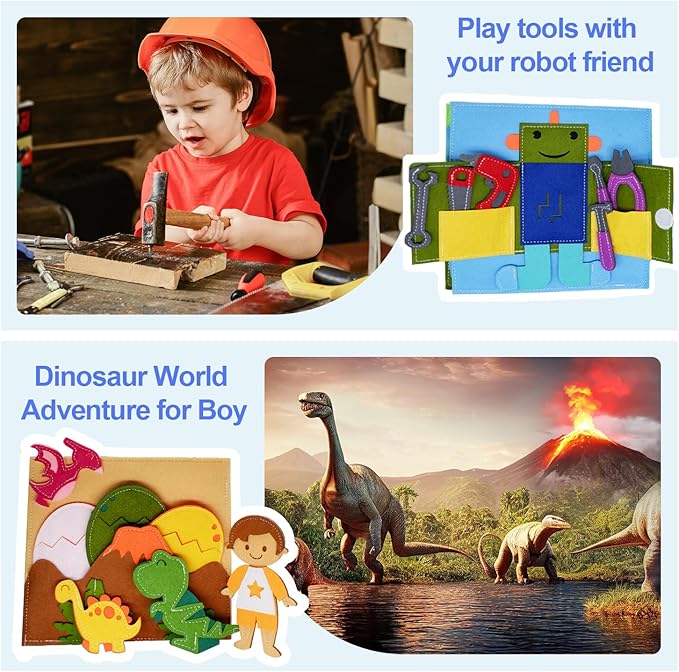 BizyKoady Montessori Felt Busy Book Toddlers Quiet Book Pretend Play Early Learning Educational Travel Toys for Kids Age 2 3 4 5 6 Travel EssentialsLearning Activitie Boys