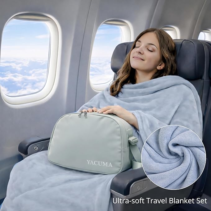 Travel Blanket Airplane – Ultra Soft Flannel 40”x60”, Compact & Lightweight with Organizer Bag, Cozy Travel Blanket for Flights, Road Trips, and Home Comfort