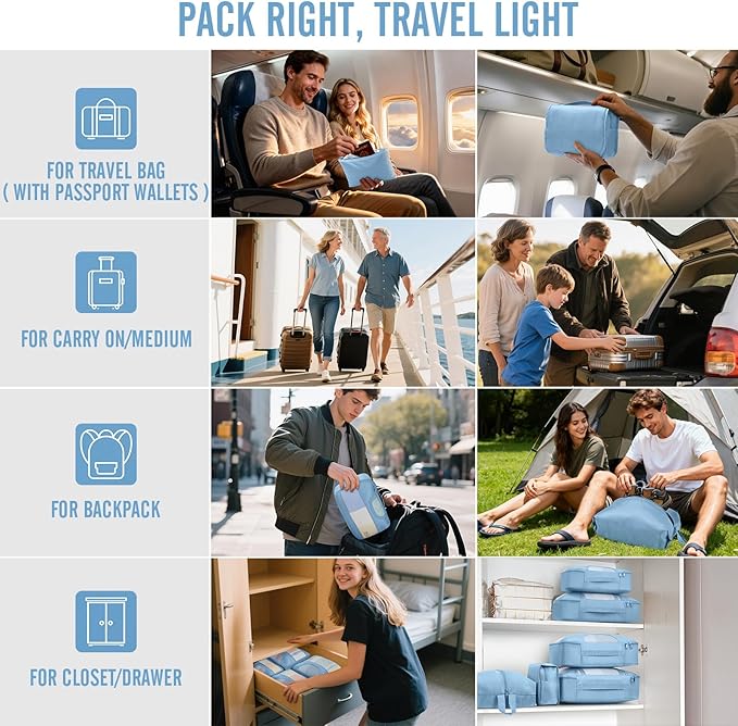Veken 8 Set Packing Cubes for Travel Essentials, Suitcase Organizer Bags in 4 Sizes, Carry-On Luggage Accessories with Large Laundry Bag & Passport Holder, Must-Have for Airplane, Road Trip & Camping