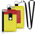 Minimalist RFID Blocking Small Wallet with ID Window,WaterResistant Zip Id Case Wallet with Lanyard Keychain for Cards,Cash,Travel,Women,Men (Lemon Yellow/Red)