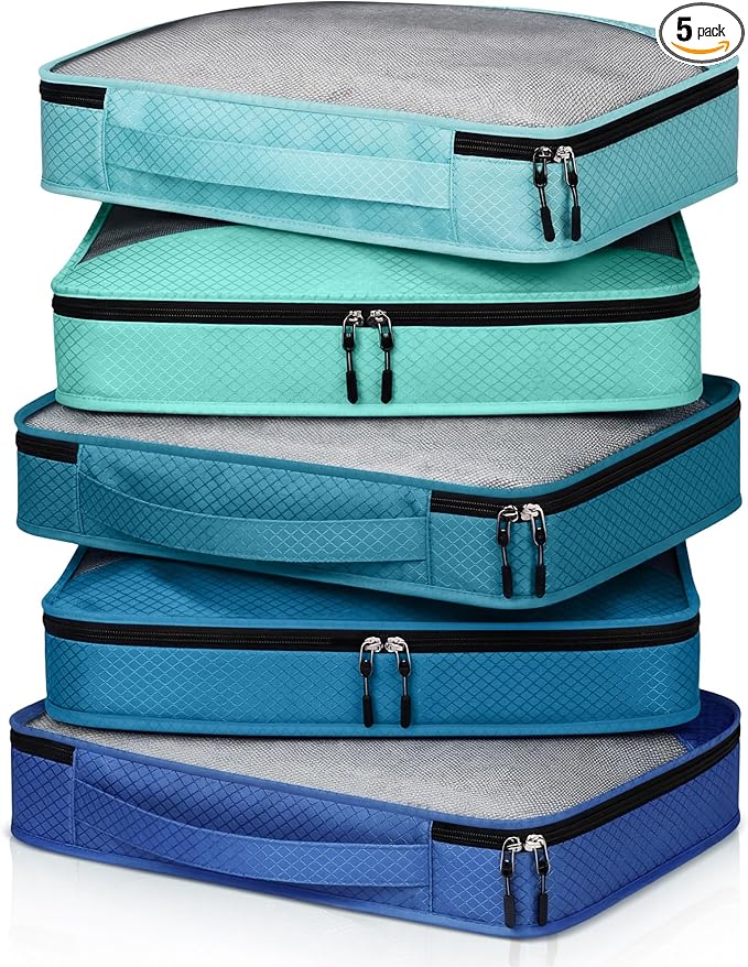 5 Pcs Packing Cubes for Suitcase Large Travel Cubes Carry on Luggage Organizer Bags for Clothes Accessories(L,Blue)