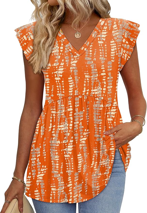 WIHOLL Womens Summer Tops 2026 Babydoll Shirts Ruffle Sleeve Spring Outfits Dressy Casual Blouses