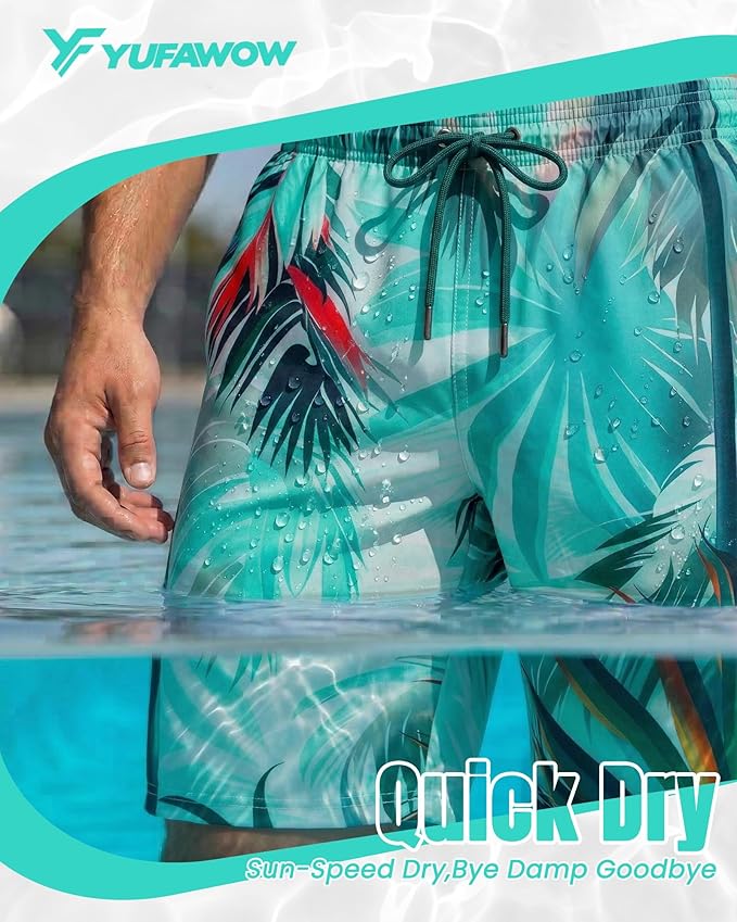 Men Swim Trunks 9 Inch with Mesh Lining Breathable Quick Dry Drawstring Pockets for Summer Beach Pool Board
