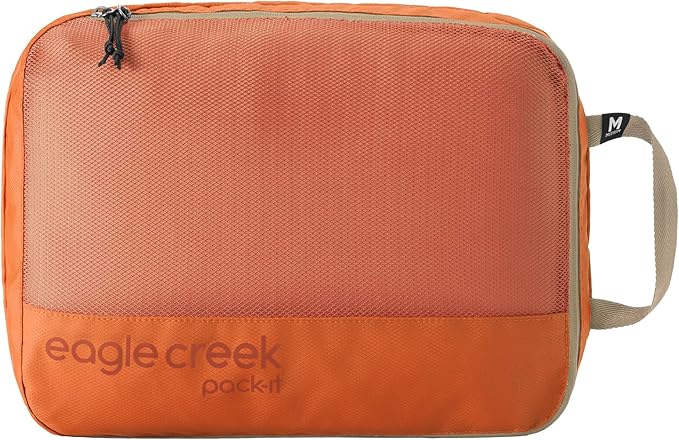 Eagle Creek Pack-It Reveal Clean/Dirty Cube M - Water-Resistant Dual Compartment Packing Cube With Internal Divider for Clean & Dirty Clothes - Travel Essentials - Mandarin