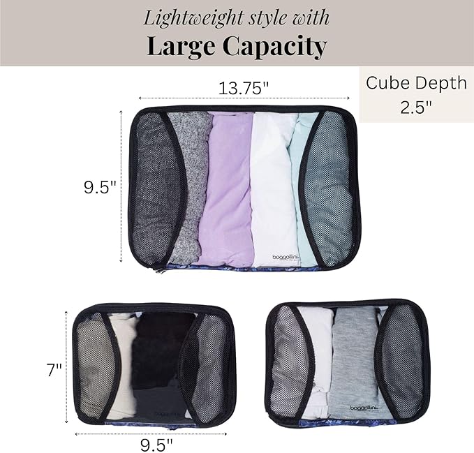 Baggallini Compression Cube 3-piece set - Lightweight Compression Packing Cubes for Travel