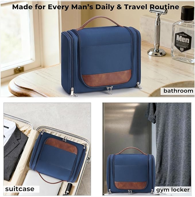 Ralnitote Large Hanging Toiletry Bag for Men, Travel Bathroom Bag with Hook, Hygiene Bag Organizer for Shower, Shaving & Grooming Essentials, Navy