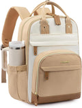 LOVEVOOK Laptop Backpack for Women with Giant Tumbler Holder Pocket,15.6 inch School College Bookbag Nurse Teacher Backpack,Work Travel Backpack Purse Laptop Computer Bag,Beige-Off-white-Earthy yellow
