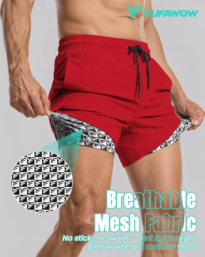 Men Swim Trunks with Compression Liner Quick Dry Breathable Multi Pockets for Summer Beach Cruise Water Park