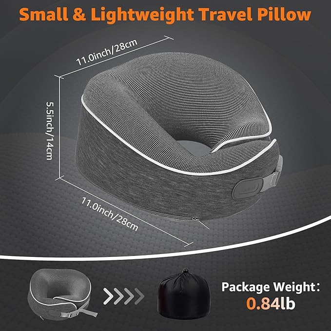 Travel Pillows for Airplanes Ergonomic Memory Foam Neck Pillow for Travel - 360° Head & Neck Support for Sleeping on Flights, Cars, Trains & Office (Dark Gray-1)