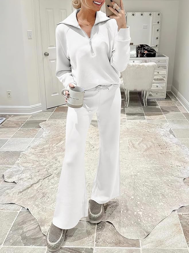 ANRABESS Women 2 Piece Outfits 2025 Fall Fashion Airport Wide Leg Pants Lounge Set Leisure Travel Vacation Clothes Sweatsuits
