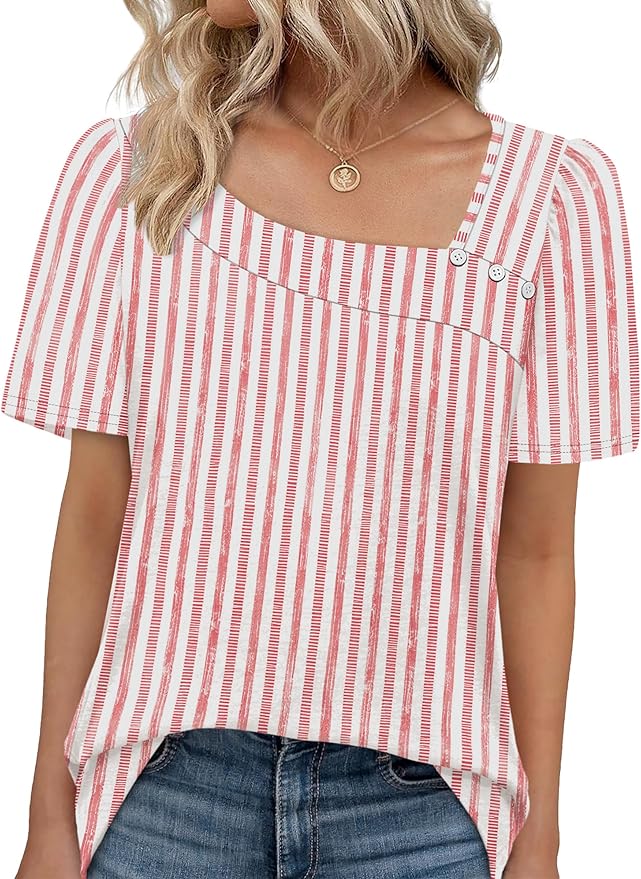 WIHOLL Womens Summer Tops Short Sleeve Shirts Square Neck Spring Outfits 2026 Fashion Clothing Blouses