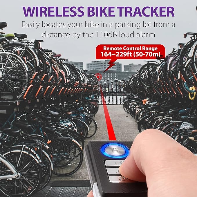 Fosmon USB-C Rechargeable Bike Alarm with Remote, IP55 Waterproof Wireless 110dB Loud Anti-Theft Vibration Motion Sensor Vehicle Tracker Alarm Security System for Bicycle, E-Bike, Motorcycle, Scooter