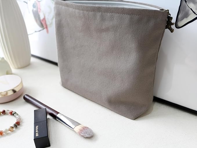 HAPPYHEIDI Canvas Pouch for Travel, Accessory Tool Bag, Solid Gray, Cotton Blend, Zipper Closure, 7.1x2.4x7 Inches