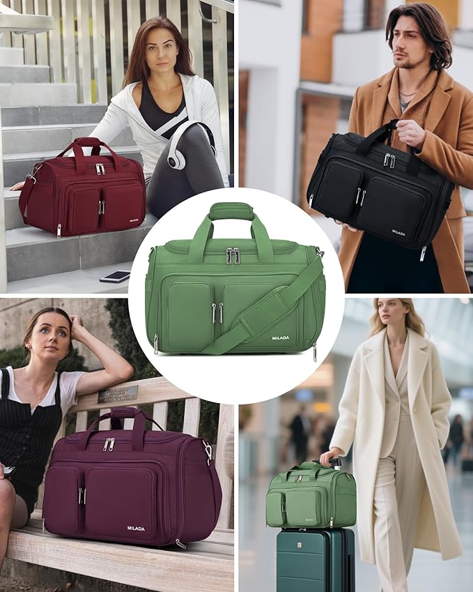 MILADA Underseat Carry On Luggage Bags for Travel Lightweight Foldable Carry On Bags for Airplanes Small Duffle Bag for Men Women TSA Approved Underseat Bag Travel Tote Bags, Forest Green