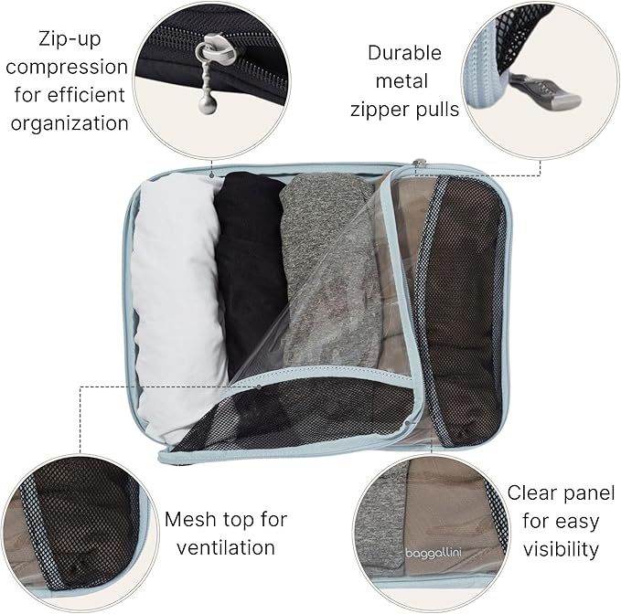 Baggallini Compression Cube 3-piece set - Lightweight Compression Packing Cubes for Travel