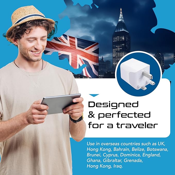 Ceptics Type G Travel Adapter - Canada to UK, Ireland & UAE Grounded Plug Adapter with Dual USB Ports for Electronic Devices (CTU-7)
