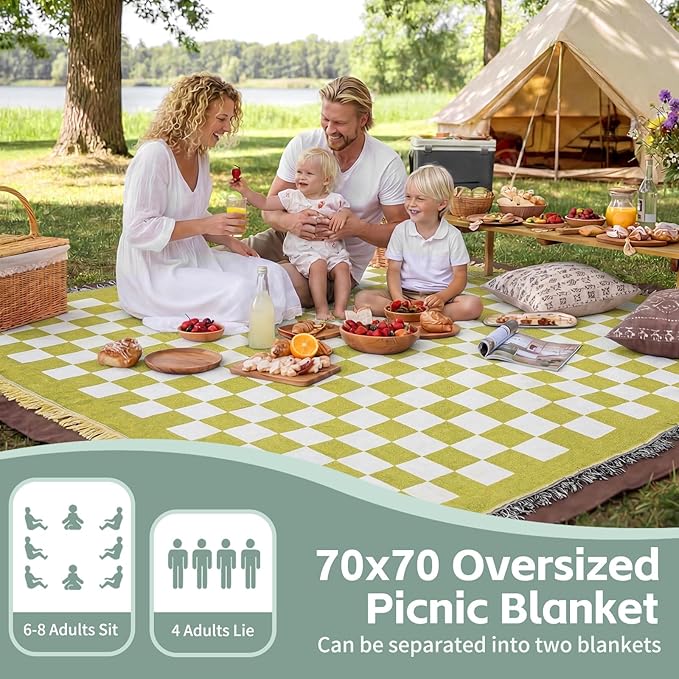 2 in 1 Extra Large Camping Blanket Outdoor Picnic Yoga Mat Lightweight Car Essential Roadtrip Gadget Rv Accessories Glamping Tent Gear Must Haves Hiking Stuff Backpacking Necessities Women Beach Gift
