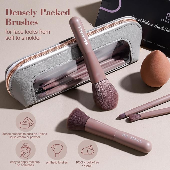 BS-MALL 14 Pcs Makeup Brushes Set with 1 Pcs Makeup Sponge – Essential Foundation Powder Concealers, Eye Shadows, Blush Makeup Brushes with Travel Makeup Case (Brown)
