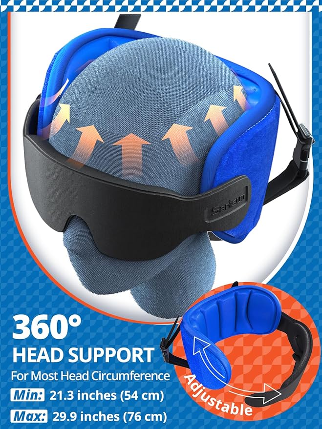 SARISUN Travel Pillows for Airplanes, Airplane Pillow for Long Flight Car Road Trip, Airplane Head Strap with Sleep Eye Mask, 360° Support Headrest, Stop Bobblehead Travel Neck Pillow, Stripe Black
