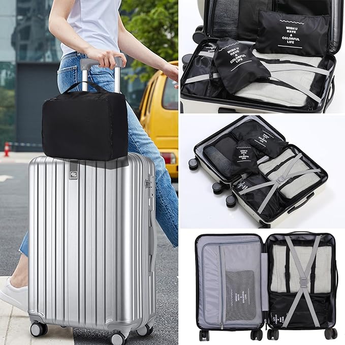 7 Set Packing Cubes for Travel,Suitcase Organizer Bags for Luggage with Shoe Bag, Vacation Travel Essentials & Accessories for Cruise Ship, Airplane Must-Have,Road Trip & Camp Gifts(Black)
