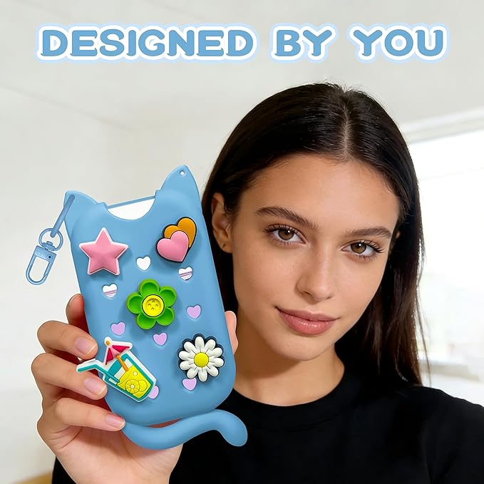 Cat Silicone Case with Keychain & Charms for Touchland Hand Sanitizer Spray, Protective Holder Compatible with Power Mist & Glow Mist 1 FL Oz/30ML