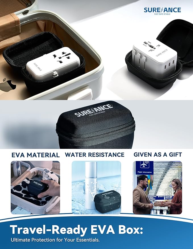 70W Universal Travel Adapter, Plug Adapter with One 65W Fast Charging USB C Cable, 1XUSB-C PD & 2XUSB-A QC, Best Gift Travel Essentials with Type A, C, G, I,J,D Outputs for Europe, Spain