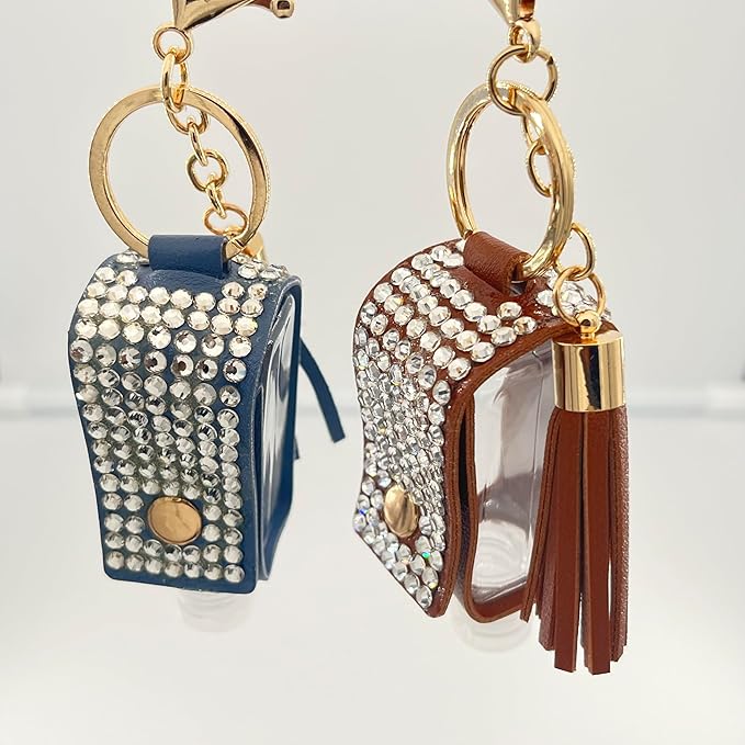 2 Pcs 1oz Bling Travel Bottle Case with Keychain, Travel Bottles for Alcohol, Hand Soap, Refillable Containers Portable