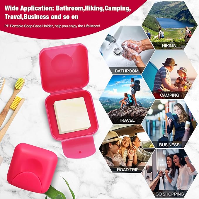 2 Pcs Small Size Plastic Soap Case Holder Container Box Home Outdoor Hiking Camping Travel,2.75 * 2.75 * 1.65 inch Rose