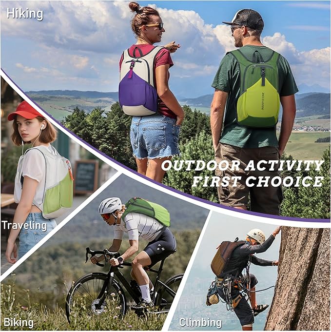 BECOJADDE 15L Small Hiking Backpack for Men Women Foldable Packable Back Pack Ultralight Hiking Daypack for Travel Camping Outdoor, Beige Green