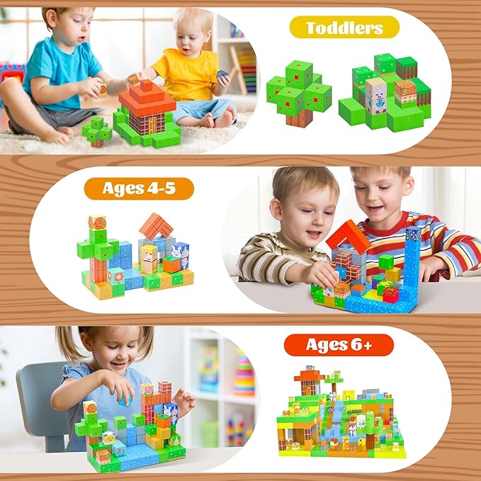 SKTMYY Magnetic Blocks-120pcs Farm Magnetic Building Blocks for Kids, STEM Sensory Magnet Blocks Cubes Toys for Toddlers Boys & Girls Ages 4-8
