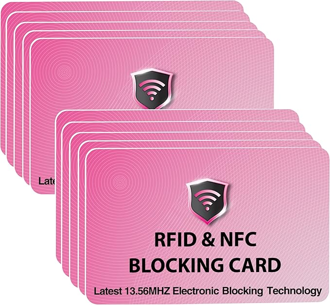 SaiTech IT 10 Pack RFID Blocking Card, Protect Your Entire Wallet, Purse, and Cards from NFC Contactless Theft Wallet for Men & Women - Pink