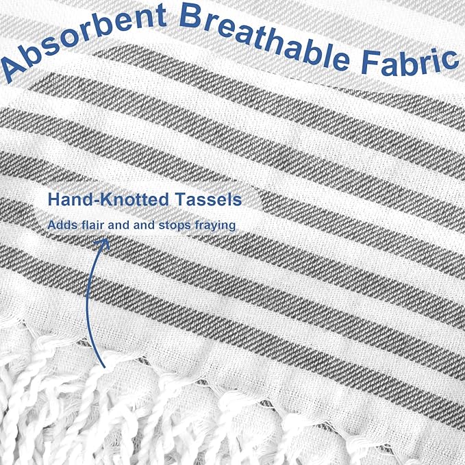 Oversized Turkish Beach Towel Quick Dry Sand Free Boho Blanket Extra Large XL Swim Bath Pool Picnic Accessories Airplane Travel Vacation Essentials Women Mother Birthday Gift Yoga Mat (Grey)