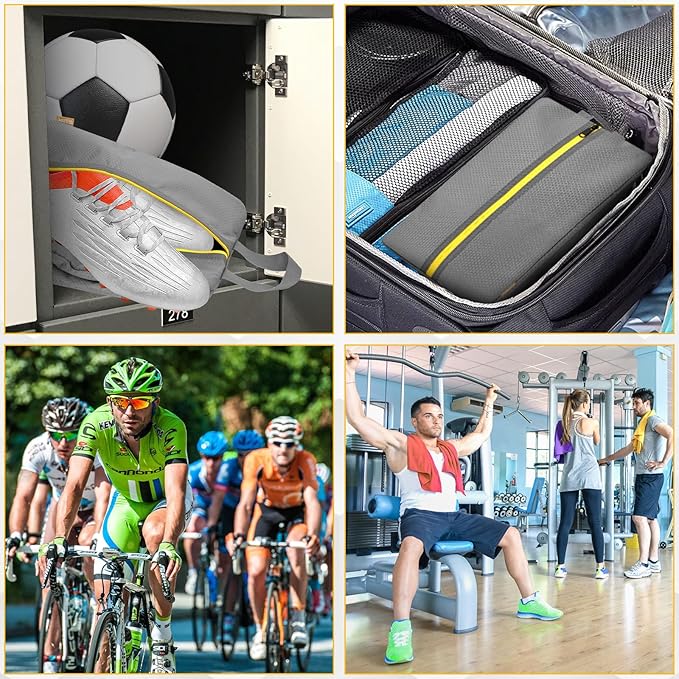 SelfTek Smell Proof Shoe Bags for Travel - Odor-Absorbing Cleat Bags for Sports, Water-Resistant Travel Shoe Organizer with Active Carbon Fabric, Lightweight Shoe Storage for Gym, G-olf, Cleats