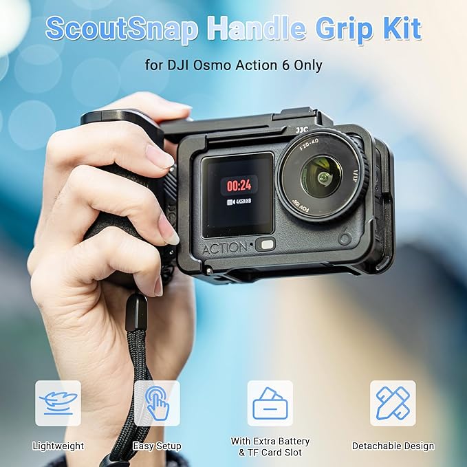 JJC Osmo Action 6 Handle Grip Kit for DJI Osmo Action 6 Accessories, with Extra Battery Slot, Street Photography Magnetic Grip & Metal Cage with Shutter Button, Cold Shoe, Lens Cap, Lanyard