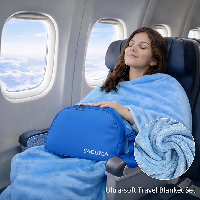 Travel Blanket Airplane – Ultra Soft Flannel 40”x60”, Compact & Lightweight with Organizer Bag, Cozy Travel Blanket for Flights, Road Trips, and Home Comfort