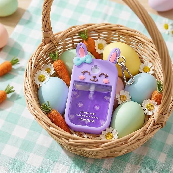 Metyond Rabbit Silicone Case for Touchland Hand Sanitizer Spray with Keychain, Compatible with Power Mist or Glow Mist 1 FL OZ/30ML for Touchland Case, Cute Travel Case for Easter Gifts (1 Pcs Purple)