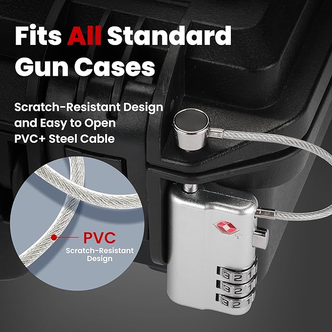 Professional Gun Case Lock TSA Approved – Heavy-Duty, Cut-Resistant & Child-Safe Security Padlock for Firearms, Pistols, Rifle Cases, and Travel Luggage