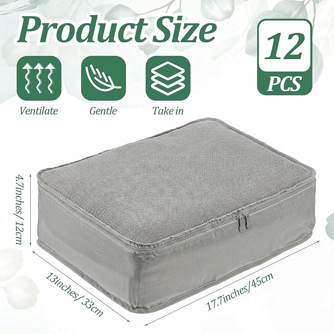 Kifmurase 12 Pcs Packing Cubes for Suitcase Travel Luggage Organizers Bulk Large Mesh Clothing Underwear Bags Foldable Laundry Bags for Hiking Camping Backpacking Clothes Accessories (Gray)