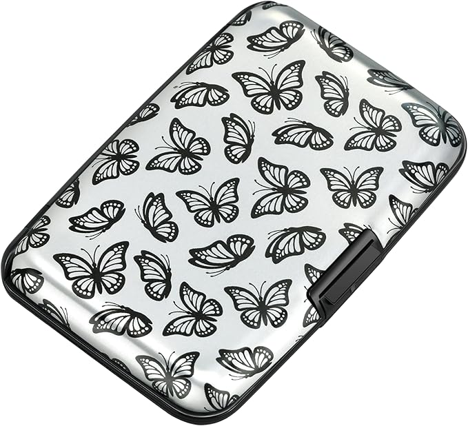 ELFISH Mini RFID Aluminum Wallet Credit Cards Holder Business Card Case Metal ID Case for Men Women(Little Butterflies)