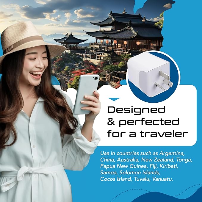 Ceptics Australia, New Zealand, China Travel Adapter Plug with Dual USB Input - Ultra Compact - USA to Type I - Perfect for Cell Phones, Chargers, Cameras and More (CTU-16-2PK)