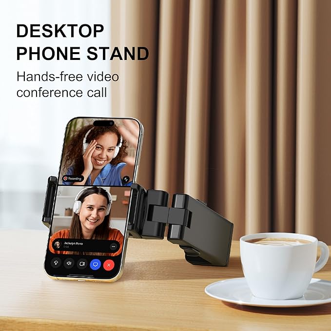 Perilogics Universal Airplane Phone Holder Mount – [Silent Version] Handsfree Travel Phone Holder for Tray Table, 360° Adjustable Phone Mount for Flying, in-Flight Travel Stand for iPhone & Android