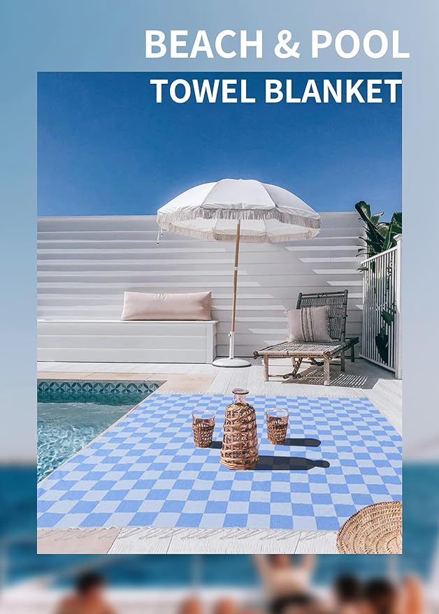 Giant Beach Towel Blanket Autumn Outing Stuff for Women & Men Road Trip Camping Gear Ship Cruise Gear Must Haves Large L Blue Plain Pattern Yard Mat Airplane Accessories Travel Gadgets