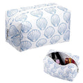 Hillban Ocean Quilted Cosmetic Bag Ocean Themed Gift Starfish Coral Seashell Essential Makeup Bag for Women Summer Travel Vacation Survival Kit Mother's Day Bulk Gift 8.7 x 4.3 x 4.3 in(Seashell)