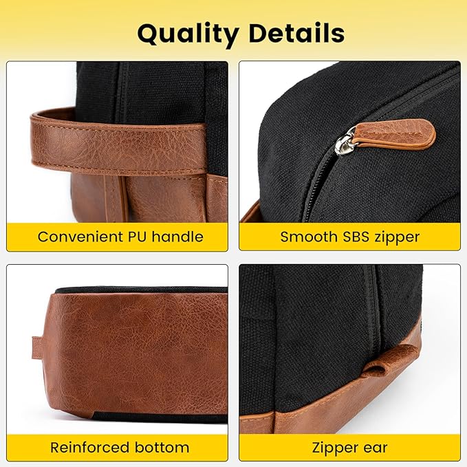 Vorspack Large Travel Toiletry Bag - Hanging Toiletry Bag for Men Water Resistant Canvas Shaving Bag with Large Capacity for Home Travel - Black